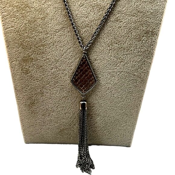 Vintage-Inspired Silver-Tone Necklace With Tassel Pendant.  N35 - Picture 1 of 11
